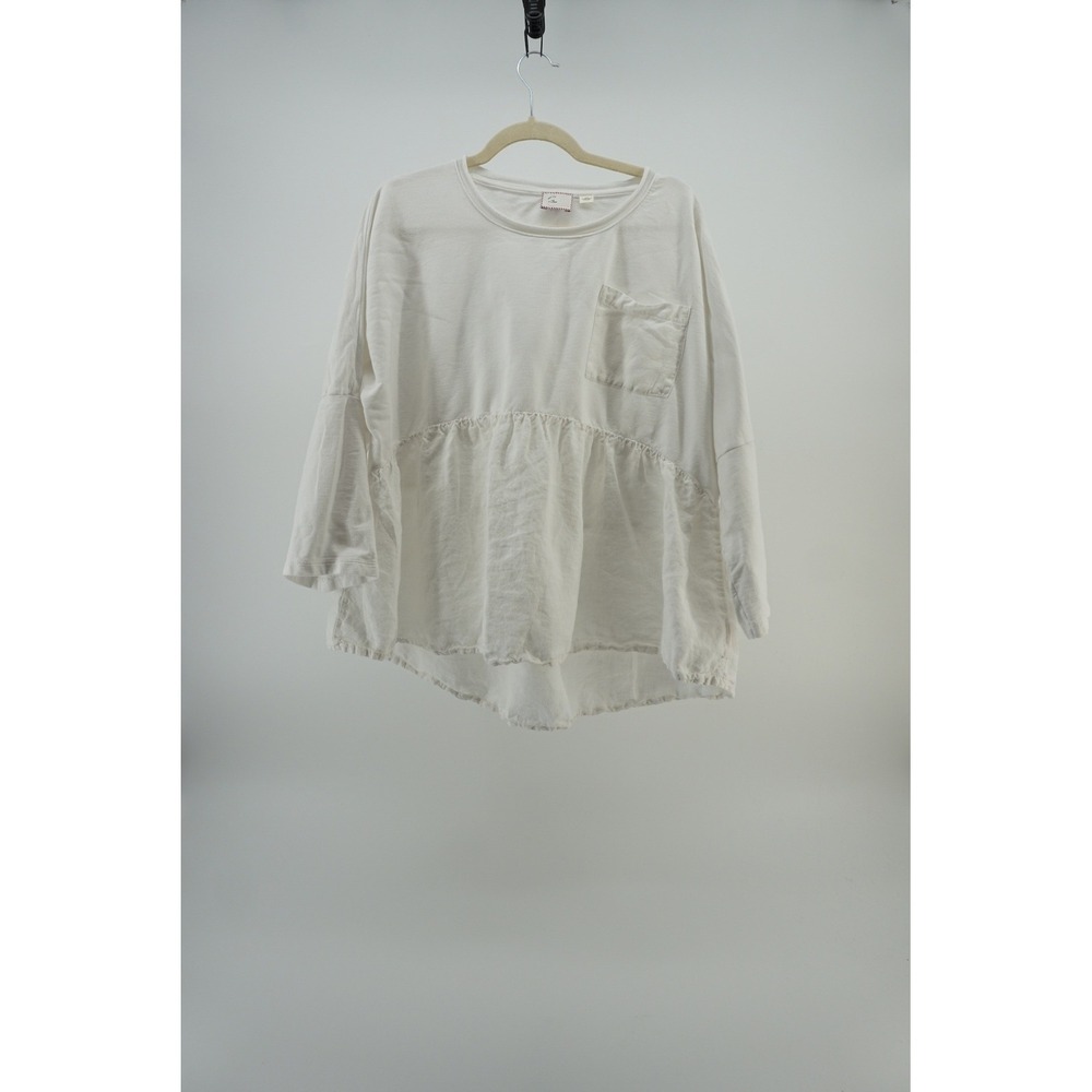 Postmark Anthropologie Peplum Top lagenlook minimalist Boho Coastal White XL